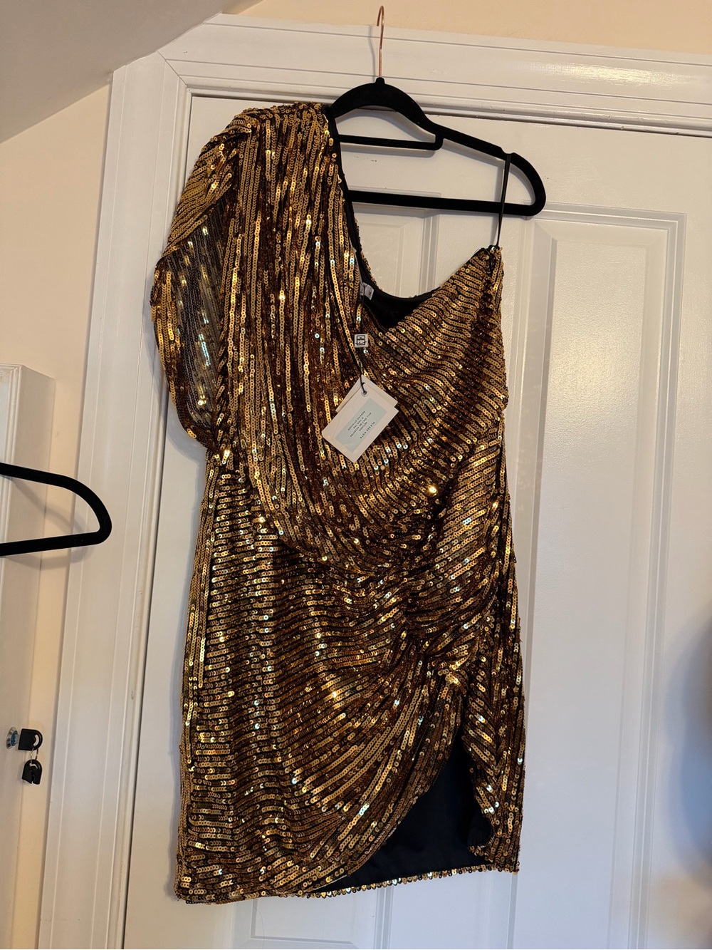 Gold Sequin One-Shoulder Cocktail Dress